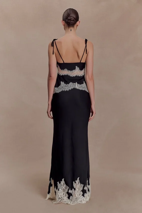 Nina Satin And Lace Maxi Skirt – Black/Ivory Nina Satin And Lace Maxi Skirt – Black/Ivory