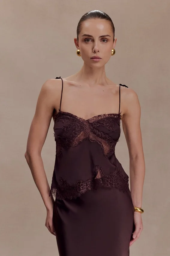 Nina Satin And Lace Camisole – Chocolate Nina Satin And Lace Camisole – Chocolate