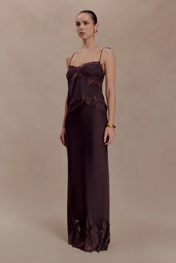 Nina Satin And Lace Camisole – Chocolate Nina Satin And Lace Camisole – Chocolate