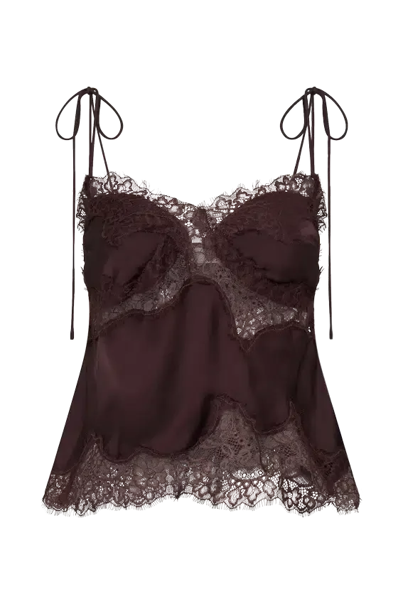 Nina Satin And Lace Camisole – Chocolate Nina Satin And Lace Camisole – Chocolate