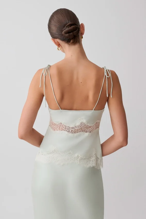 Nina Satin And Lace Camisole – Sage Nina Satin And Lace Camisole – Sage