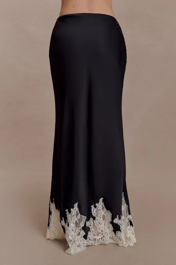 Nina Satin And Lace Maxi Skirt – Black/Ivory Nina Satin And Lace Maxi Skirt – Black/Ivory