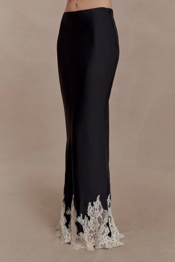 Nina Satin And Lace Maxi Skirt – Black/Ivory Nina Satin And Lace Maxi Skirt – Black/Ivory
