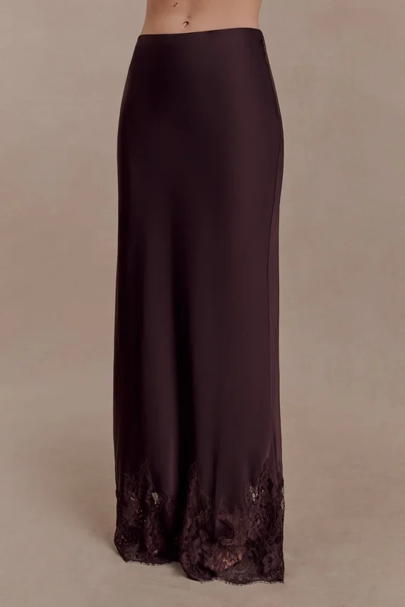 Nina Satin And Lace Maxi Skirt – Chocolate Nina Satin And Lace Maxi Skirt – Chocolate
