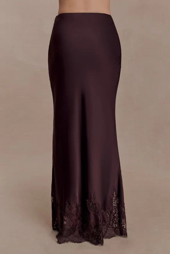 Nina Satin And Lace Maxi Skirt – Chocolate Nina Satin And Lace Maxi Skirt – Chocolate