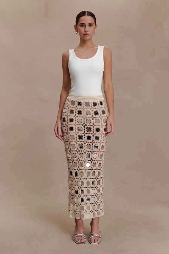 Noel Mirror Knit Midi Skirt – Beige Noel Mirror Knit Midi Skirt – Beige