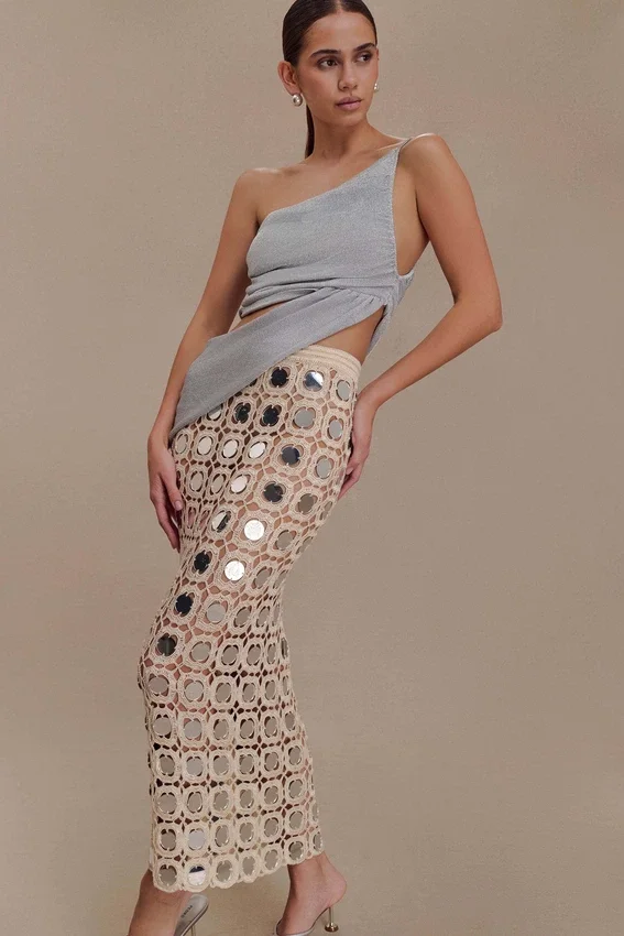 Noel Mirror Knit Midi Skirt – Beige Noel Mirror Knit Midi Skirt – Beige