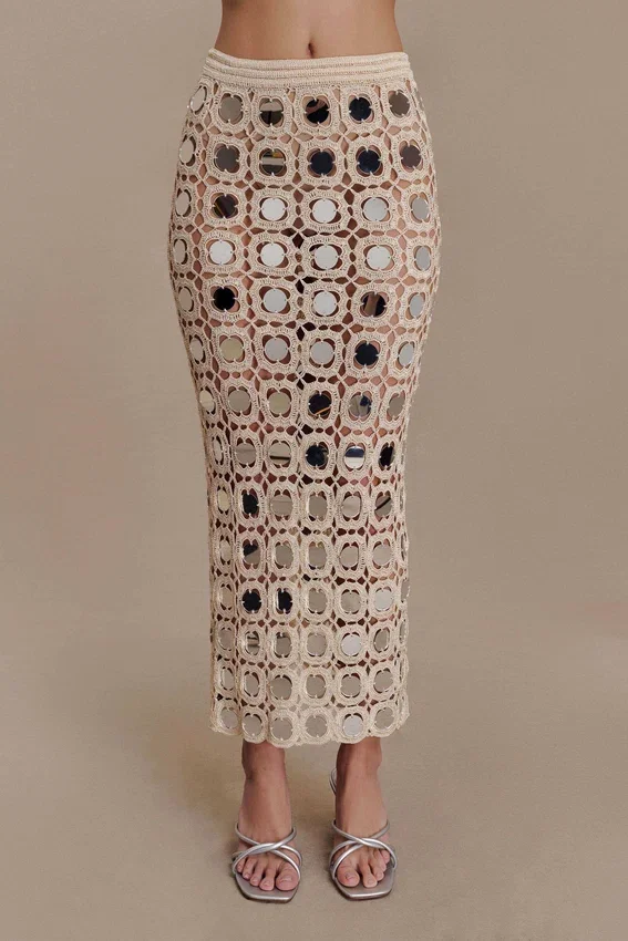 Noel Mirror Knit Midi Skirt – Beige Noel Mirror Knit Midi Skirt – Beige