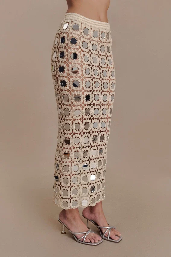 Noel Mirror Knit Midi Skirt – Beige Noel Mirror Knit Midi Skirt – Beige
