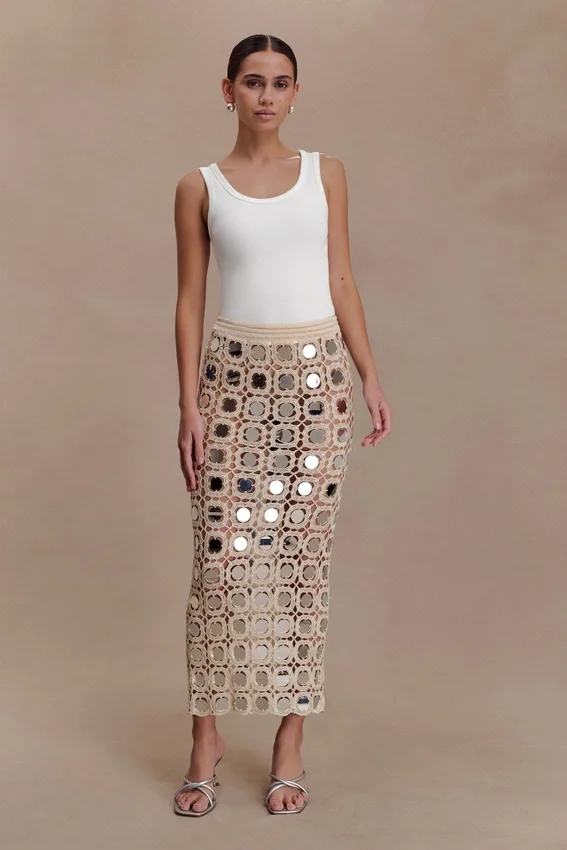Noel Mirror Knit Midi Skirt – Beige Noel Mirror Knit Midi Skirt – Beige