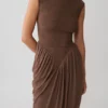 Nola Shirred Asymmetric Midi Dress – Mocha Nola Shirred Asymmetric Midi Dress – Mocha