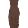 Nola Shirred Asymmetric Midi Dress – Mocha Nola Shirred Asymmetric Midi Dress – Mocha