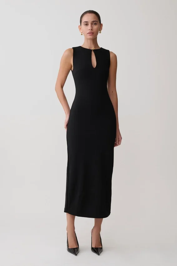Norah Sleeveless Crepe Midi Dress – Black Norah Sleeveless Crepe Midi Dress – Black