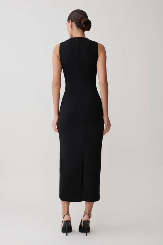 Norah Sleeveless Crepe Midi Dress – Black Norah Sleeveless Crepe Midi Dress – Black