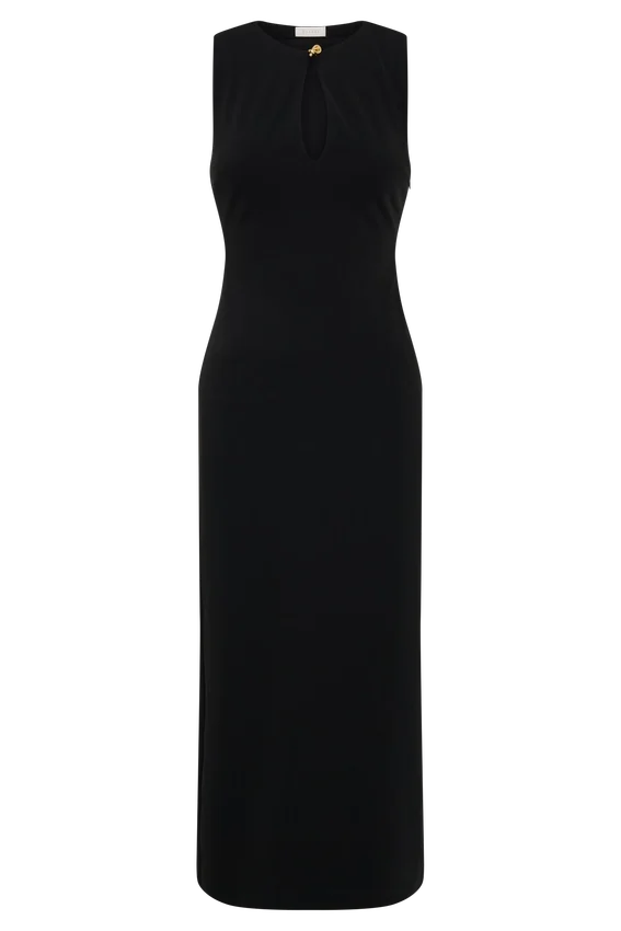 Norah Sleeveless Crepe Midi Dress – Black Norah Sleeveless Crepe Midi Dress – Black