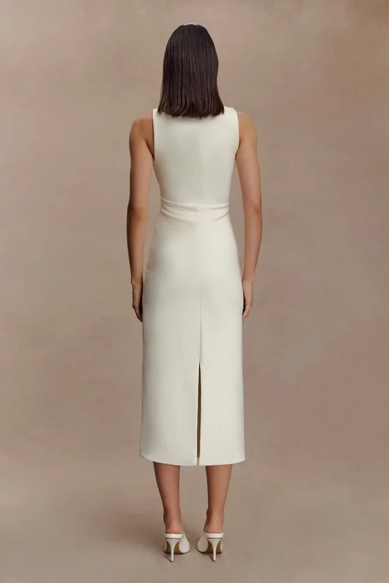Norah Sleeveless Crepe Midi Dress – Ivory Norah Sleeveless Crepe Midi Dress – Ivory