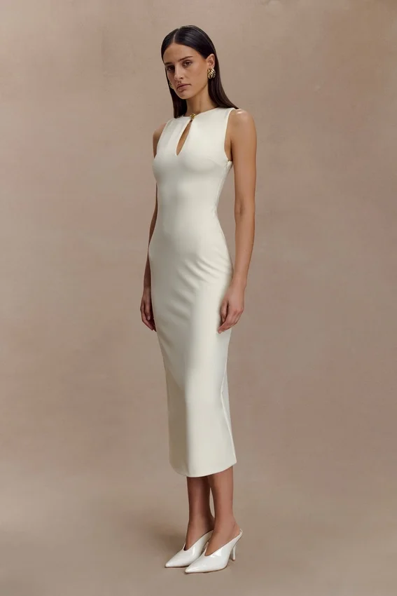 Norah Sleeveless Crepe Midi Dress – Ivory Norah Sleeveless Crepe Midi Dress – Ivory
