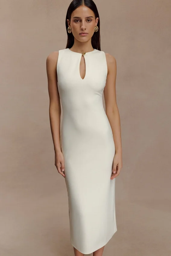 Norah Sleeveless Crepe Midi Dress – Ivory Norah Sleeveless Crepe Midi Dress – Ivory
