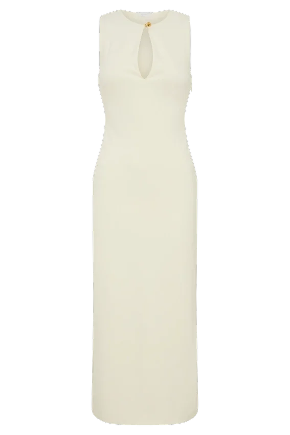 Norah Sleeveless Crepe Midi Dress – Ivory Norah Sleeveless Crepe Midi Dress – Ivory