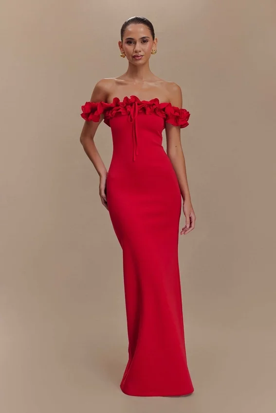 Nova Ruffle Off Shoulder Maxi Dress – Ruby Nova Ruffle Off Shoulder Maxi Dress – Ruby