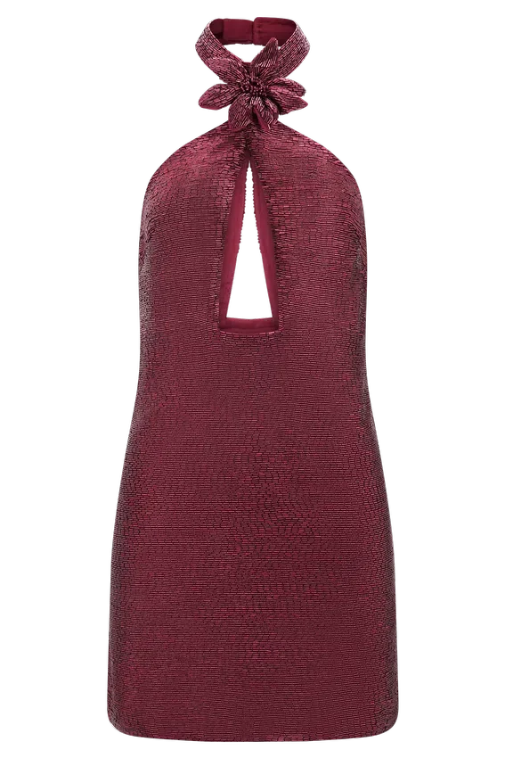 Nylah Beaded Halter Mini Dress – Burgundy Nylah Beaded Halter Mini Dress – Burgundy