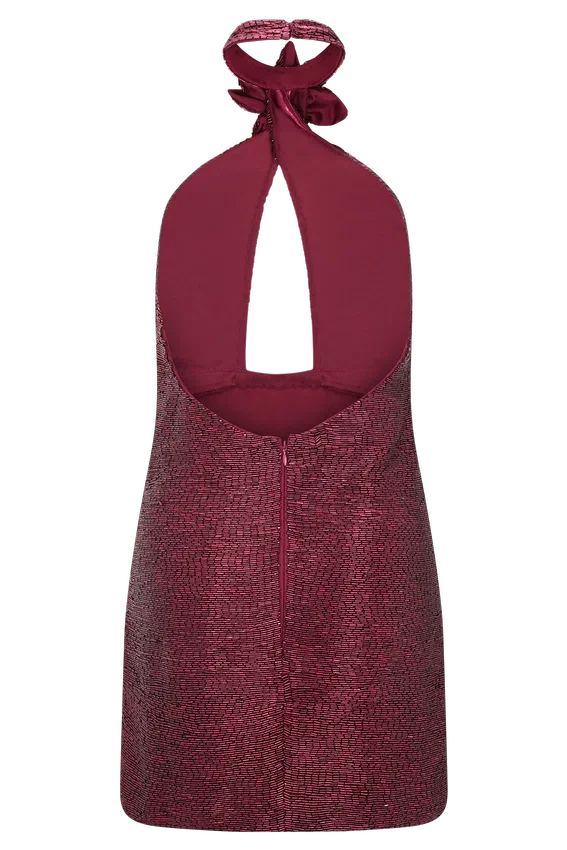 Nylah Beaded Halter Mini Dress – Burgundy Nylah Beaded Halter Mini Dress – Burgundy