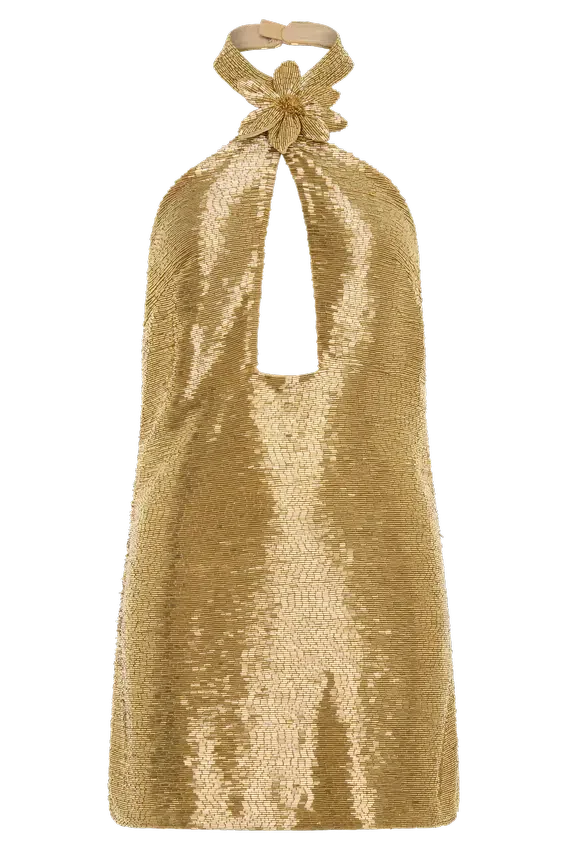 Nylah Beaded Halter Mini Dress – Gold Nylah Beaded Halter Mini Dress – Gold