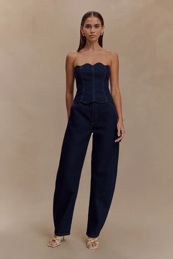 Oakley Strapless Scallop Denim Top – Indigo Blue Oakley Strapless Scallop Denim Top – Indigo Blue