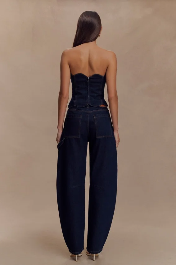Oakley Strapless Scallop Denim Top – Indigo Blue Oakley Strapless Scallop Denim Top – Indigo Blue