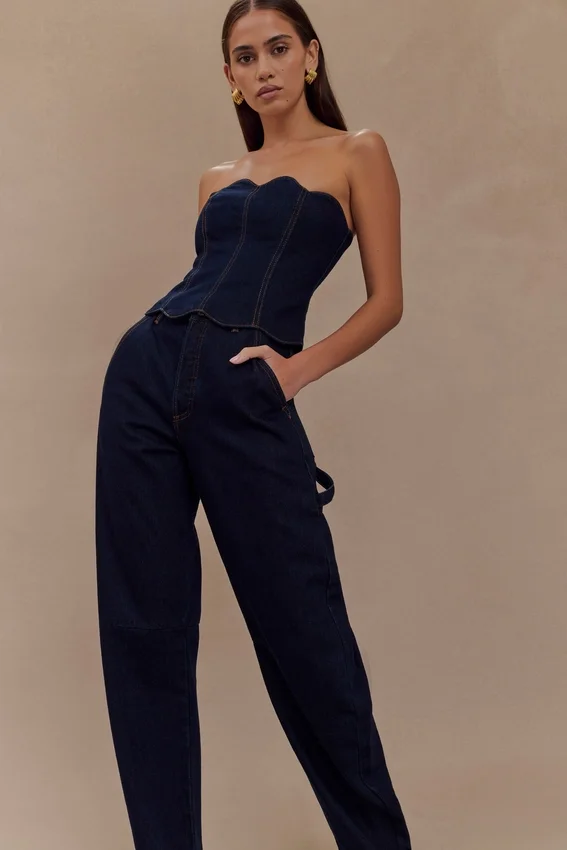 Oakley Strapless Scallop Denim Top – Indigo Blue Oakley Strapless Scallop Denim Top – Indigo Blue