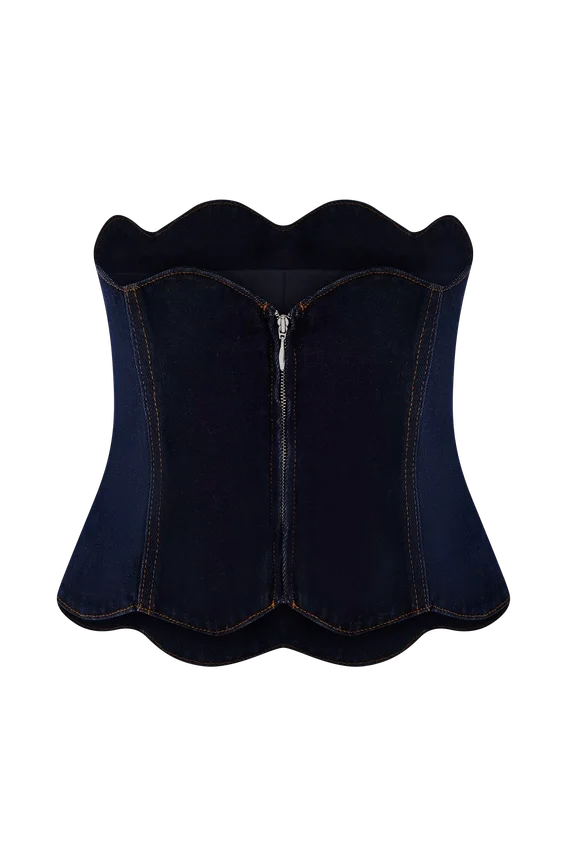 Oakley Strapless Scallop Denim Top – Indigo Blue Oakley Strapless Scallop Denim Top – Indigo Blue