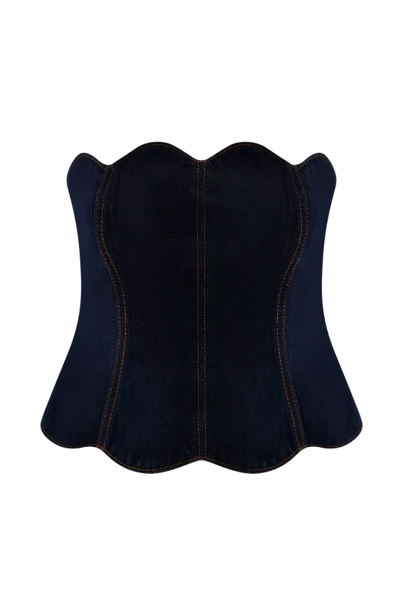Oakley Strapless Scallop Denim Top – Indigo Blue Oakley Strapless Scallop Denim Top – Indigo Blue