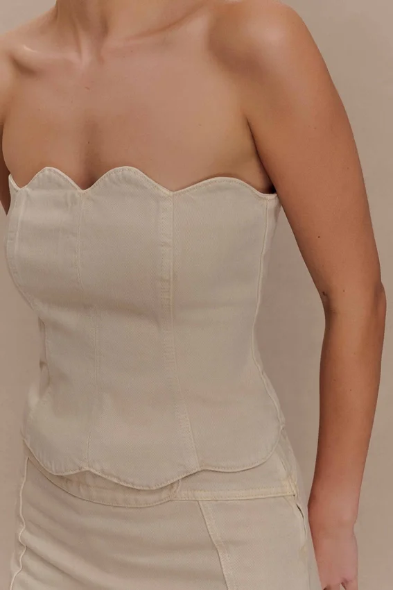 Oakley Strapless Scallop Denim Top – Stone Wash Oakley Strapless Scallop Denim Top – Stone Wash