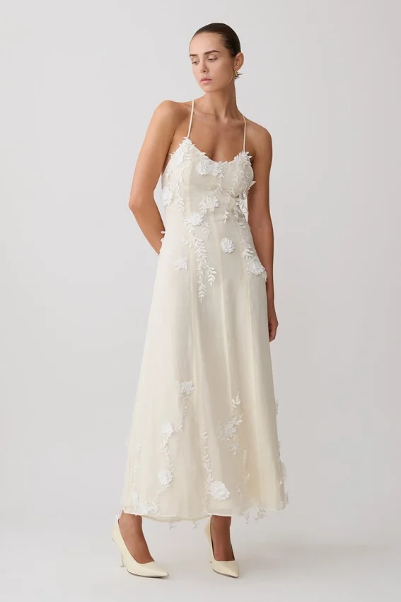 Odette Floral Lace Midi Dress – Buttermilk Odette Floral Lace Midi Dress – Buttermilk