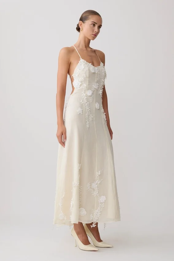 Odette Floral Lace Midi Dress – Buttermilk Odette Floral Lace Midi Dress – Buttermilk