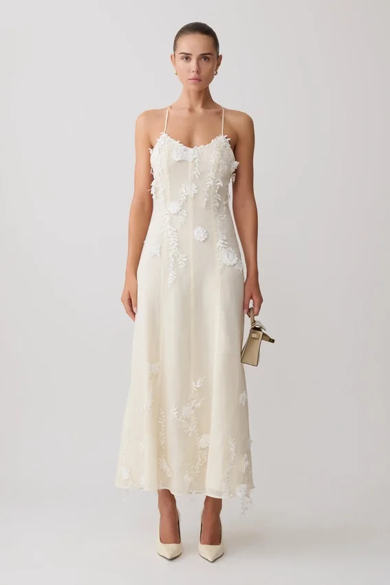 Odette Floral Lace Midi Dress – Buttermilk Odette Floral Lace Midi Dress – Buttermilk