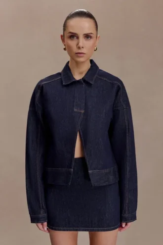 Olandria Oversized Jacket Top – Washed Indigo Blue Olandria Oversized Jacket Top – Washed Indigo Blue