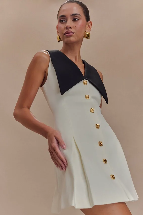 Oli Sleeveless Contrast Mini Dress – Ivory/Black Oli Sleeveless Contrast Mini Dress – Ivory/Black