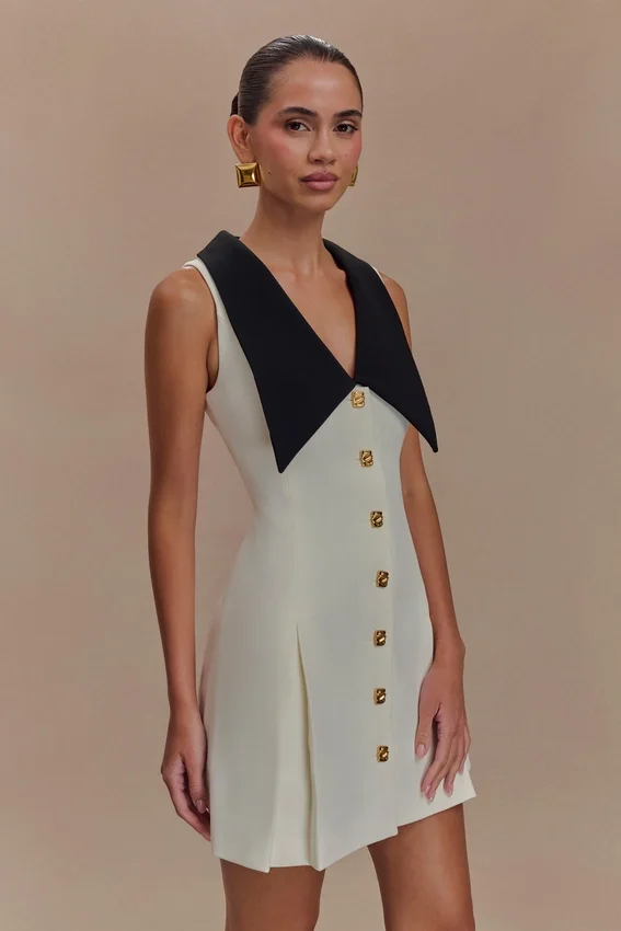 Oli Sleeveless Contrast Mini Dress – Ivory/Black Oli Sleeveless Contrast Mini Dress – Ivory/Black