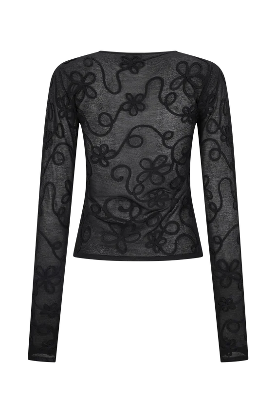Omari Embroidery Long Sleeve Knit Top – Black Omari Embroidery Long Sleeve Knit Top – Black