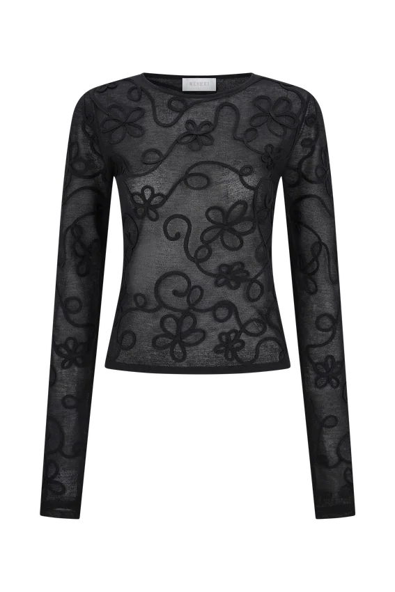 Omari Embroidery Long Sleeve Knit Top – Black Omari Embroidery Long Sleeve Knit Top – Black