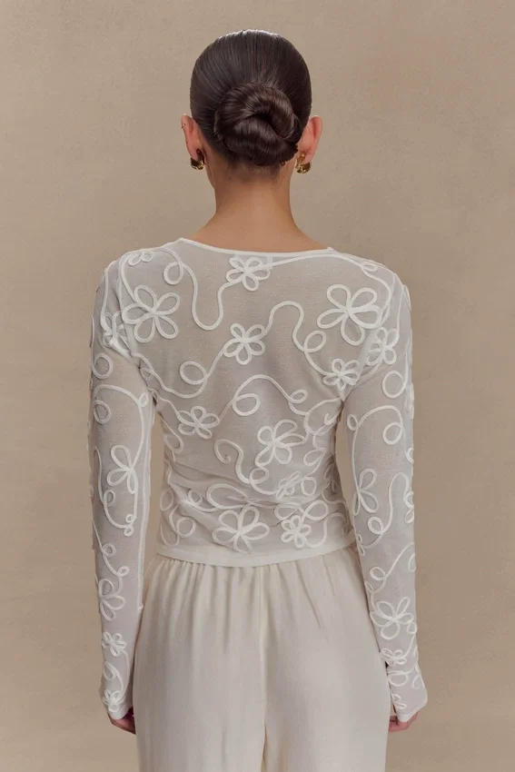 Omari Embroidery Long Sleeve Knit Top – Ivory Omari Embroidery Long Sleeve Knit Top – Ivory