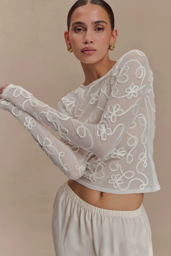 Omari Embroidery Long Sleeve Knit Top – Ivory Omari Embroidery Long Sleeve Knit Top – Ivory