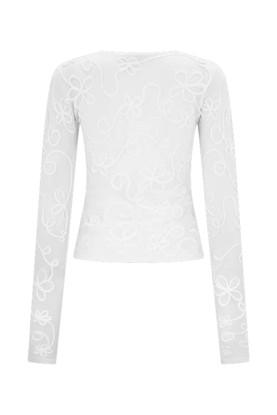 Omari Embroidery Long Sleeve Knit Top – Ivory Omari Embroidery Long Sleeve Knit Top – Ivory