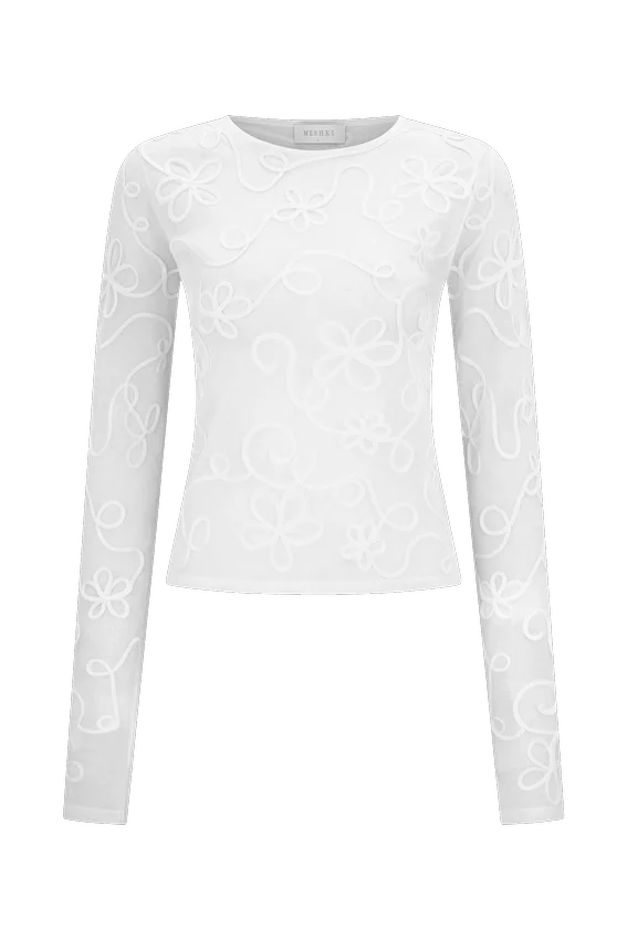 Omari Embroidery Long Sleeve Knit Top – Ivory Omari Embroidery Long Sleeve Knit Top – Ivory
