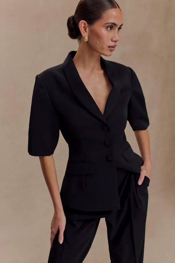 Opal Puff Sleeve Suiting Top – Black Opal Puff Sleeve Suiting Top – Black