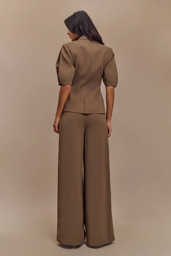 Opal Puff Sleeve Suiting Top – Cacao Brown Opal Puff Sleeve Suiting Top – Cacao Brown