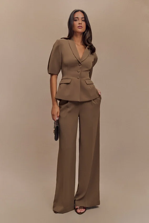 Opal Puff Sleeve Suiting Top – Cacao Brown Opal Puff Sleeve Suiting Top – Cacao Brown