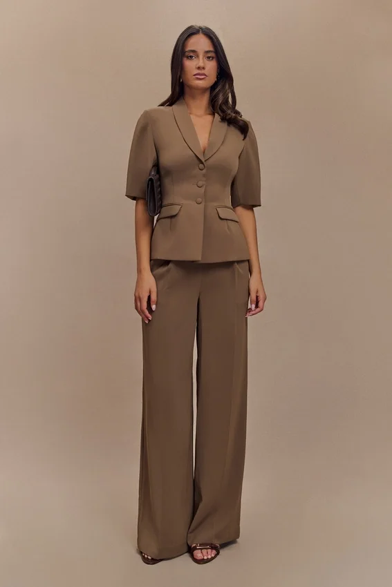 Opal Puff Sleeve Suiting Top – Cacao Brown Opal Puff Sleeve Suiting Top – Cacao Brown