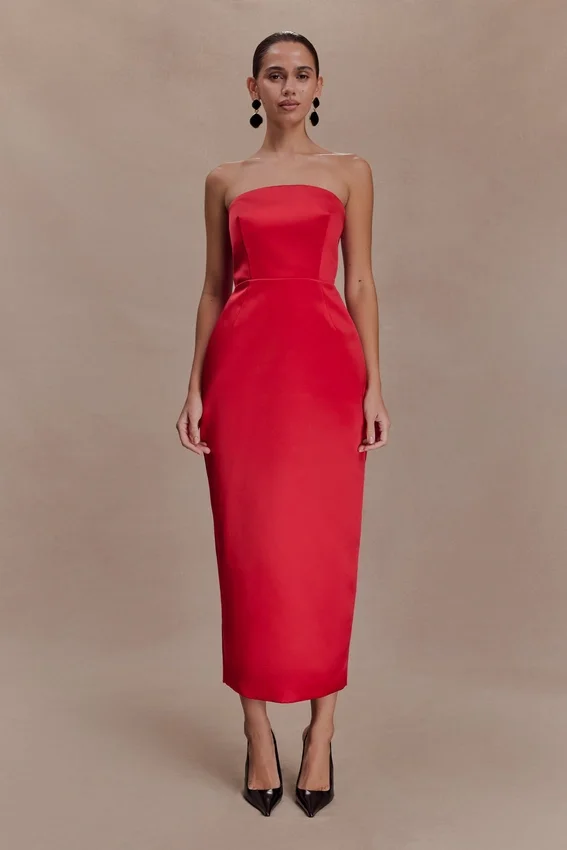 Ophelia Peplum Satin Maxi Dress – Red Ophelia Peplum Satin Maxi Dress – Red